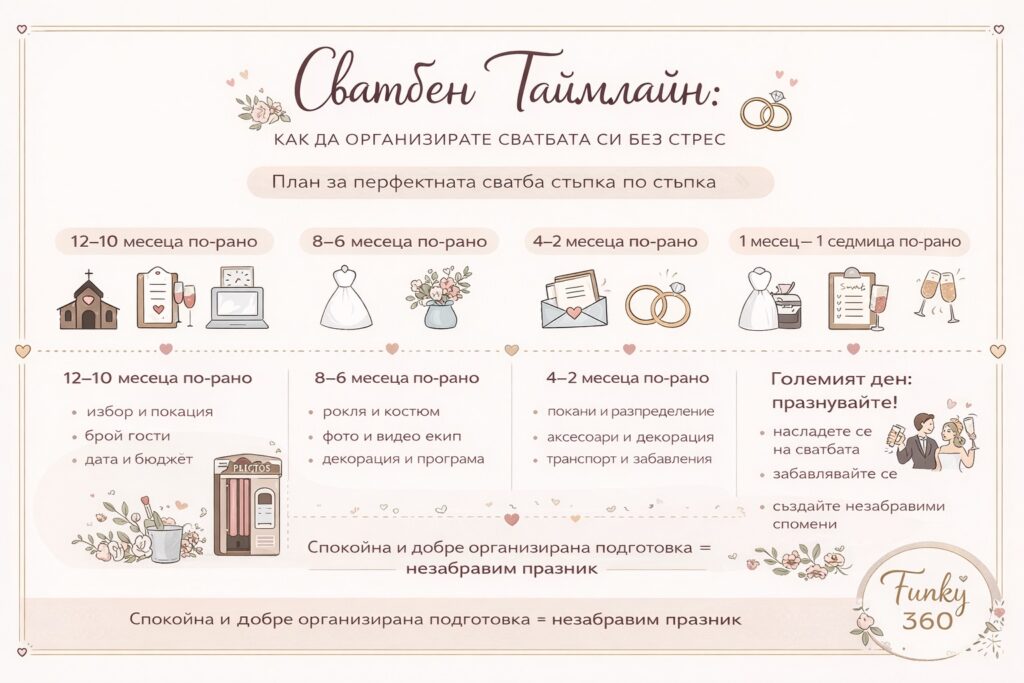 сватбен таймлайн wedding timeline график за организиране на сватба по месеци